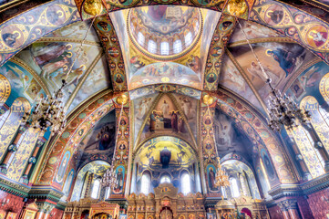Fototapeta na wymiar Interiors of Uspenskaya church on Vasilievsky island, Saint Petersburg, Russia