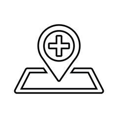 Clinic, location, navigation outline icon. Line art vector.