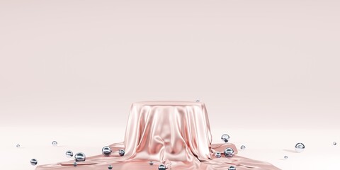 shiny satin Elegantly placed on a podium or empty podium shelf luxury concept Gallery backdrop for 3D rendered products