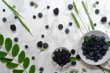 berries on white background blueberry and blackberry 