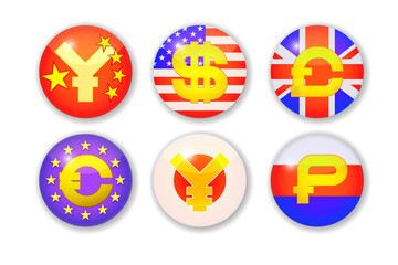 set of buttons with currency