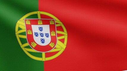 3D, Portuguese flag waving on wind. Portugal banner blowing soft silk.