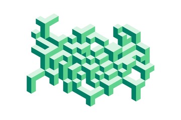 Abstract isometric green tangle on a white background 