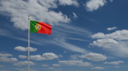 3D, Portuguese flag waving on wind. Portugal banner blowing soft silk.