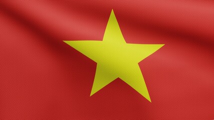 3D, Vietnamese flag waving on wind. Vietnam banner blowing soft silk.