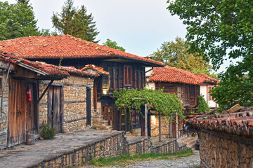 Old houses and streets in a traditional village in Bulgaria