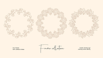 Line art illustration collection of decorative vector frames for branding or logo 