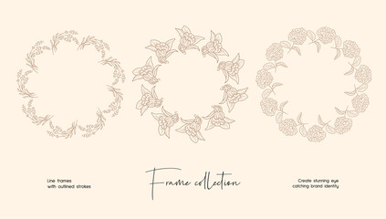 Line art illustration collection of decorative vector frames for branding or logo 