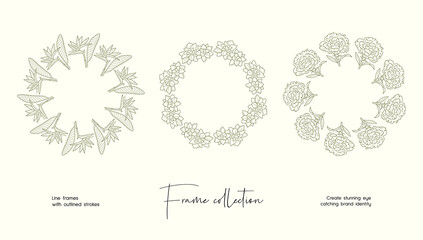 Line art illustration collection of decorative vector frames for branding or logo 