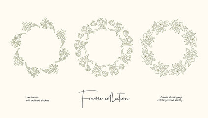 Line art illustration collection of decorative vector frames for branding or logo 