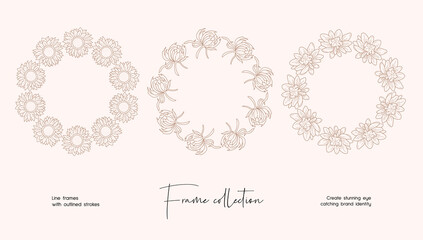 Line art illustration collection of decorative vector frames for branding or logo 