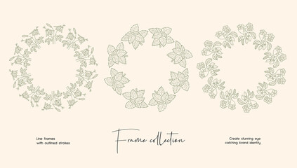 Line art illustration collection of decorative vector frames for branding or logo 
