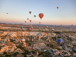 Morning hot air balloon flights. Turkey, Cappadocia. August 2021