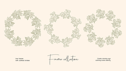 Line art illustration collection of decorative vector frames for branding or logo 