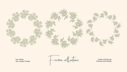 Line art illustration collection of decorative vector frames for branding or logo 