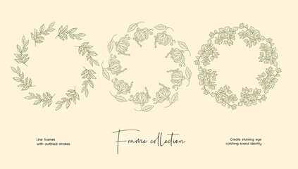 Line art illustration collection of decorative vector frames for branding or logo 