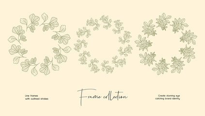 Line art illustration collection of decorative vector frames for branding or logo 