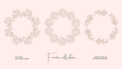 Line art illustration collection of decorative vector frames for branding or logo 