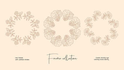 Line art illustration collection of decorative vector frames for branding or logo 
