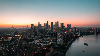 Fototapeta na wymiar Canary wharf skyline aerial landscape