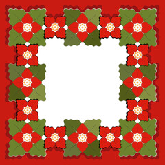 Vector Christmas frame of poinsettia on a red background