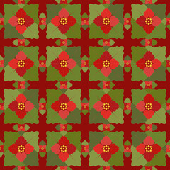 Vector Christmas seamless pattern of poinsettia on a red background
