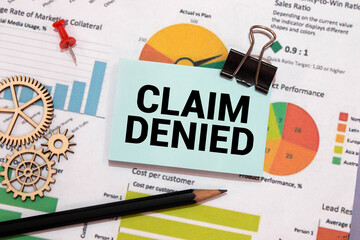 Word writing text Claim Denied. Business concept for Requested reimbursement payment for bill has...