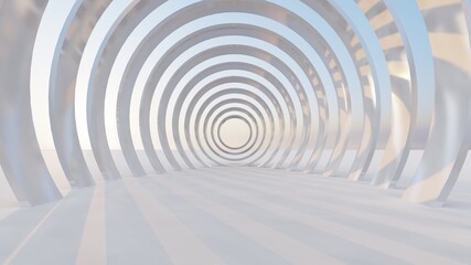Fototapeta premium Futuristic tunnel arched stripes construction with windows 3d render