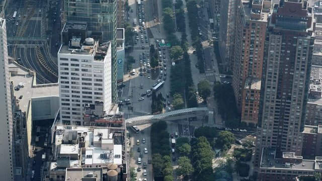 New York City, New York United States - August 29 2021: Traffic jam in an upper Manhattan intersection with buses, cars, and trucks. Video timelapse sped up by a factor of 8 times.