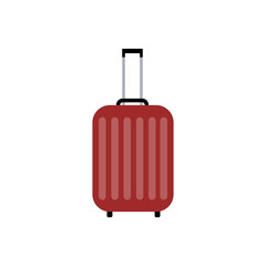 plastic travel suitcase on wheels and with telescopic handle. Vector flat illustration isolated on white background.
