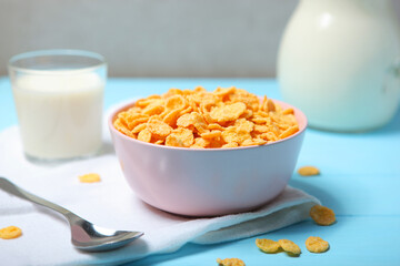 Delicious cornflakes in a plate on the table. 