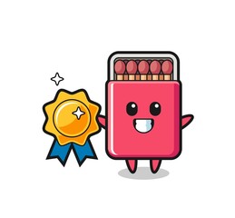 matches box mascot illustration holding a golden badge