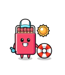 Cartoon mascot of matches box as a beach guard