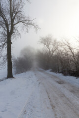 Obraz premium a road covered with snow in the winter season