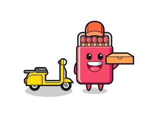 Character Illustration of matches box as a pizza deliveryman