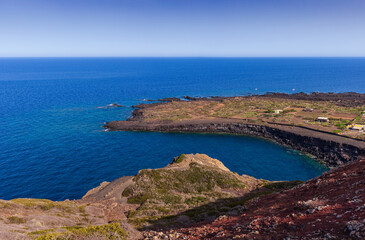 Fototapeta na wymiar View of the scenic lava rock cliff in the Linosa island. Sicily