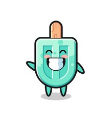 popsicles cartoon character doing wave hand gesture