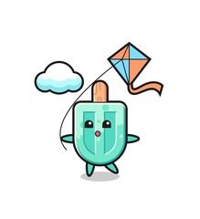 popsicles mascot illustration is playing kite