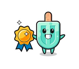 popsicles mascot illustration holding a golden badge