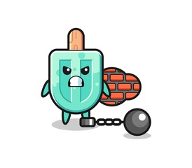 Character mascot of popsicles as a prisoner