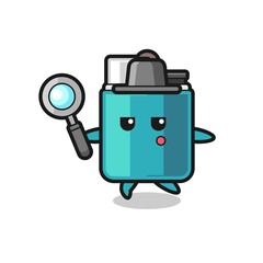 lighter cartoon character searching with a magnifying glass