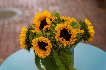 sunflowers in a glass vase