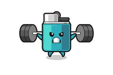 lighter mascot cartoon with a barbell