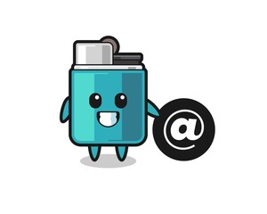 Cartoon Illustration of lighter standing beside the At symbol