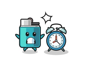 Cartoon Illustration of lighter is surprised with a giant alarm clock