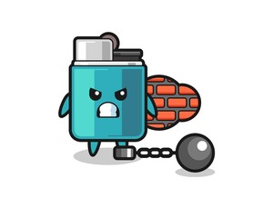 Character mascot of lighter as a prisoner
