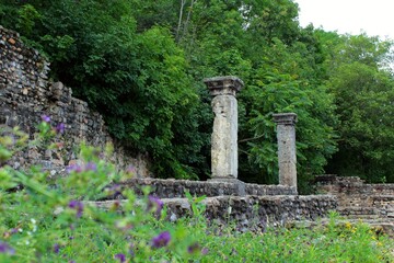 Ancient Gallo Roman site of Lugdunum with archaeological ruins, a French park popular among tourists, full of old buildings and landmarks in stone. Museum under the sky.