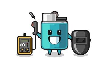 Character mascot of lighter as a welder