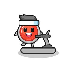 emergency panic button cartoon character walking on the treadmill