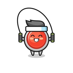 emergency panic button character cartoon with skipping rope